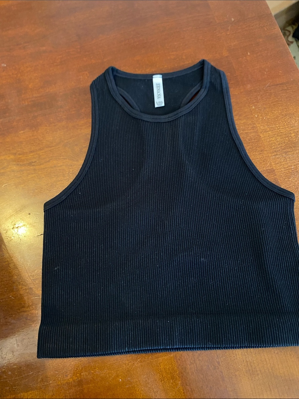 Zenana Black Ribbed High-Neck Crop Tank